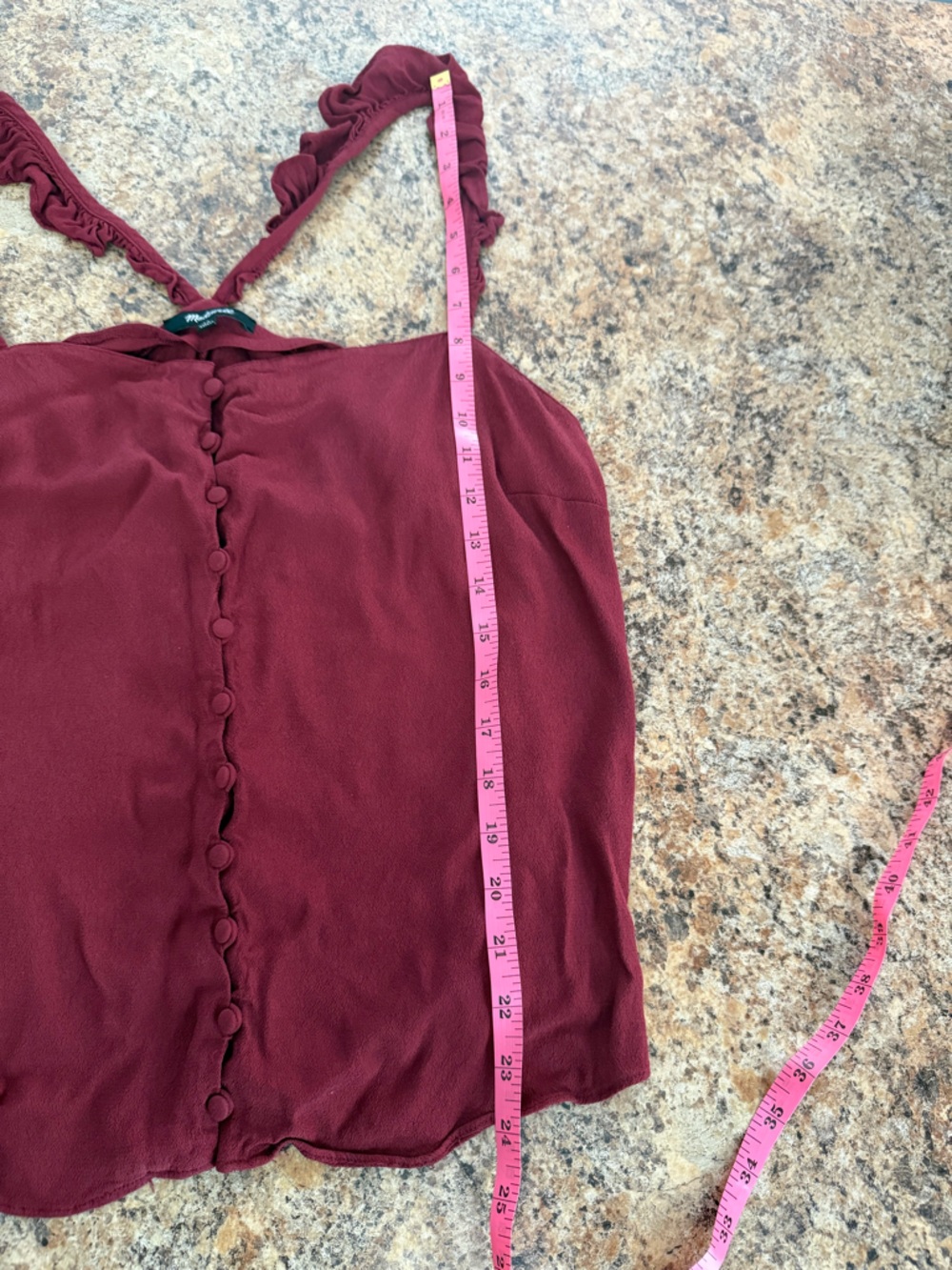 Madewell Burgundy Ruffle Strap Button-Down Cami Blouse Size 14 - Picture 7 of 7
